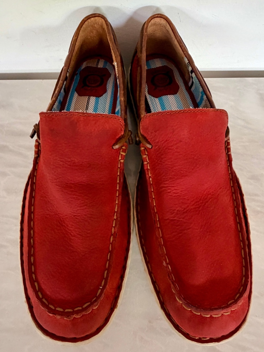 Born Wayz Men’s 10.5 Red Leather Boat Shoes Loafers H07605 Comfort Sole